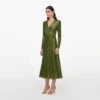 Olive Rhinestone Mesh Wrap Midi Dress