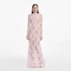 Pale Pink Rhinestone Lace Maxi Dress