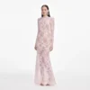 Pale Pink Rhinestone Lace Maxi Dress