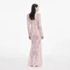 Pale Pink Rhinestone Lace Maxi Dress