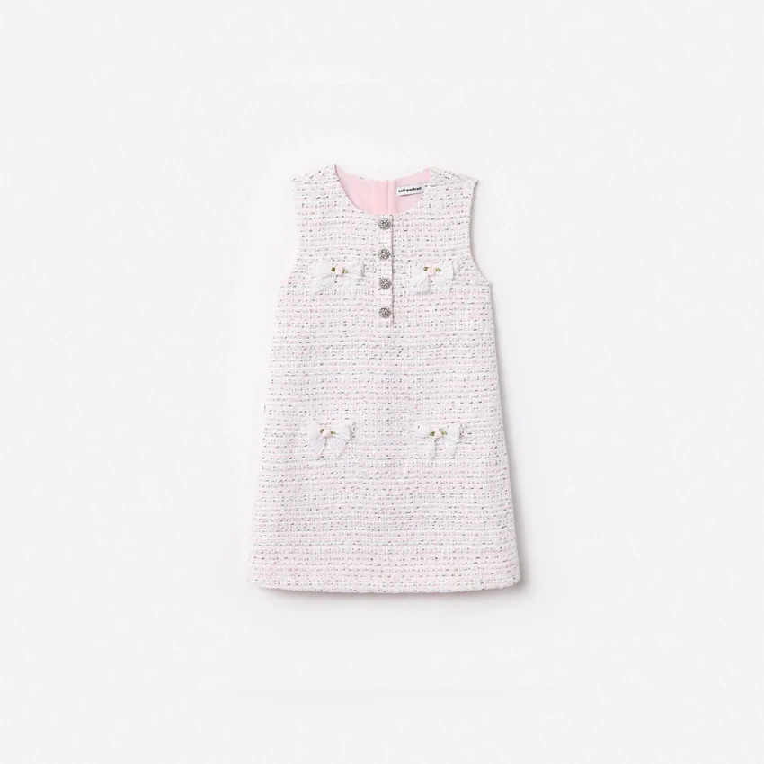 Pink Boucle Lace Bow Dress Pink Boucle Lace Bow Dress