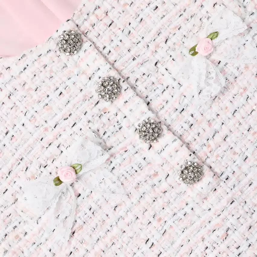 Pink Boucle Lace Bow Dress Pink Boucle Lace Bow Dress