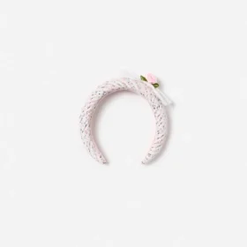 Pink Boucle Lace Bow Head Band