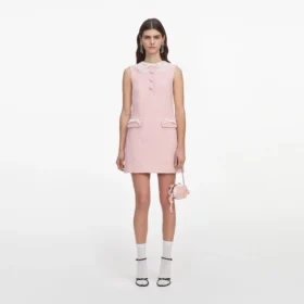 Pink Boucle Lace Collar Mini Dress