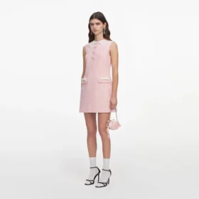 Pink Boucle Lace Collar Mini Dress