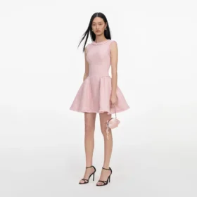 Pink Boucle Sleeveless Mini Dress