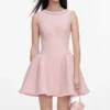 Pink Boucle Sleeveless Mini Dress