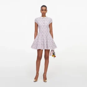 Pink Check Knit Beaded Mini Dress