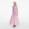Pink Cotton Draped Knit Midi Dress Pink Cotton Draped Knit Midi Dress