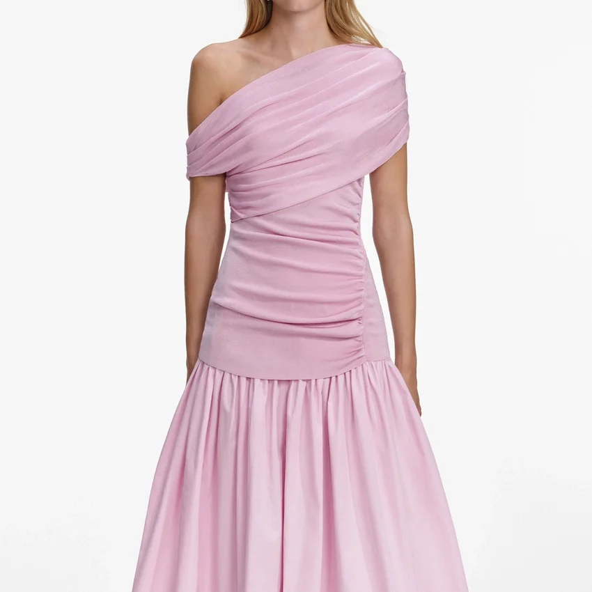 Pink Cotton Draped Knit Midi Dress Pink Cotton Draped Knit Midi Dress