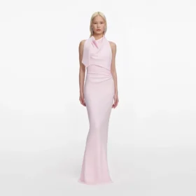 Pink Crepe Halter Neck Maxi Dress