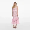 Pink Crochet Lace Midi Dress