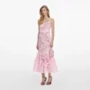 Pink Crochet Lace Midi Dress