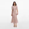 Pink Embellished Cape Midi Dress