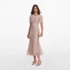 Pink Embellished Cape Midi Dress