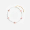 Pink Enamel Flower Pearl Choker