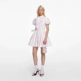 Pink Floral Cotton Drape Mini Dress