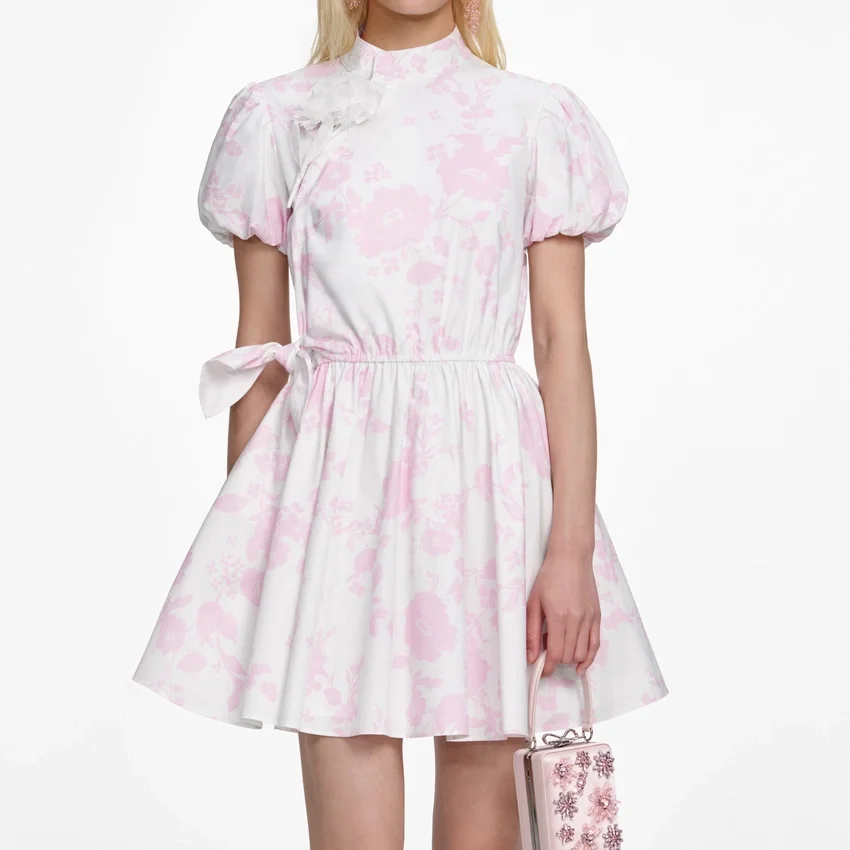 Pink Floral Cotton Drape Mini Dress Pink Floral Cotton Drape Mini Dress