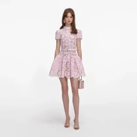 Pink Floral Lace Mini Dress