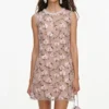 Pink Floral Sequin Embellished Mini Dress