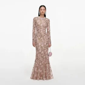 Pink Floral Sequin Maxi Dress