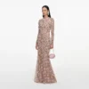 Pink Floral Sequin Maxi Dress