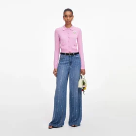 Pink Flower Embroidered Knit Cardigan