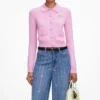 Pink Flower Embroidered Knit Cardigan