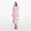 Pink Flower Knit Midi Dress