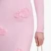 Pink Flower Knit Midi Dress