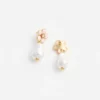 Pink Flower Pearl Drop Earrings
