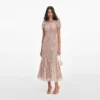 Pink Flower Sequin Embellished Midi Dress Pink Flower Sequin Embellished Midi Dress