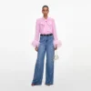 Pink Georgette Feather Cuff Blouse