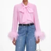 Pink Georgette Feather Cuff Blouse