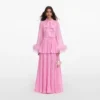 Pink Georgette Feather Cuff Maxi Dress