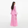 Pink Georgette Feather Cuff Maxi Dress