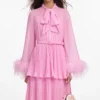 Pink Georgette Feather Cuff Maxi Dress