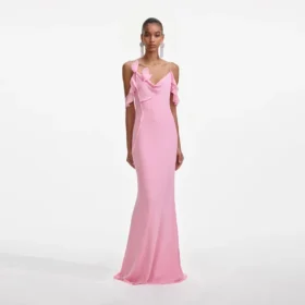 Pink Georgette Flower Maxi Dress