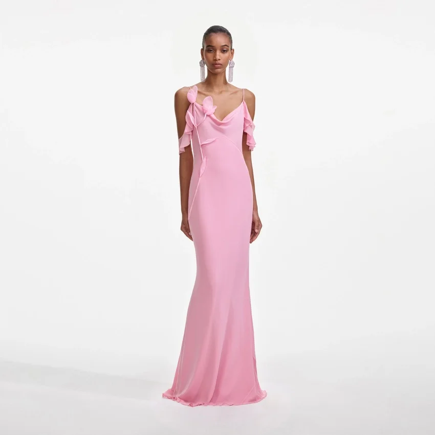 Pink Georgette Flower Maxi Dress Pink Georgette Flower Maxi Dress