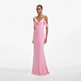 Pink Georgette Flower Maxi Dress