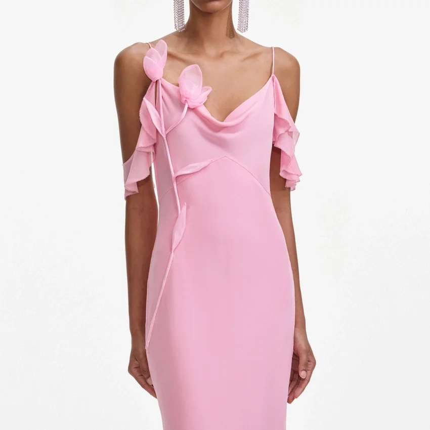 Pink Georgette Flower Maxi Dress Pink Georgette Flower Maxi Dress