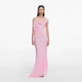 Pink Georgette Frill Maxi Dress