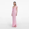 Pink Georgette Frill Maxi Dress