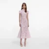 Pink Guipure Lace Midi Dress