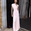 Pink Jersey Draped Maxi Dress