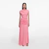 Pink Jersey Gathered Maxi Skirt
