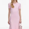 Pink Knit Lace Insert Midi Dress Pink Knit Lace Insert Midi Dress