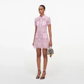 Pink Lace Button Down Mini Dress