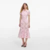 Pink Lace Collared Midi Dress