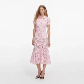 Pink Lace Collared Midi Dress